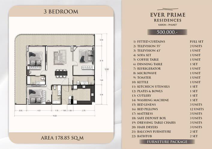 Ever Prime Residences, 3к Квартира, 179 м2, Пхукет, Карон