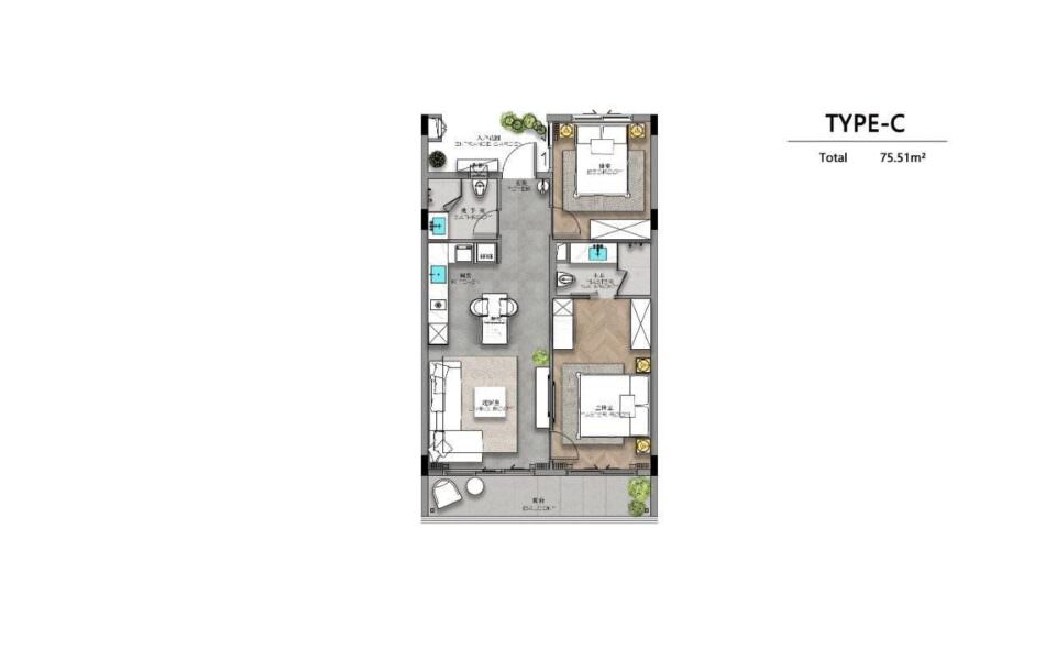 AYANA Heights Seaview Residence, 2к Квартира, 76 м2, Пхукет, Бангтао