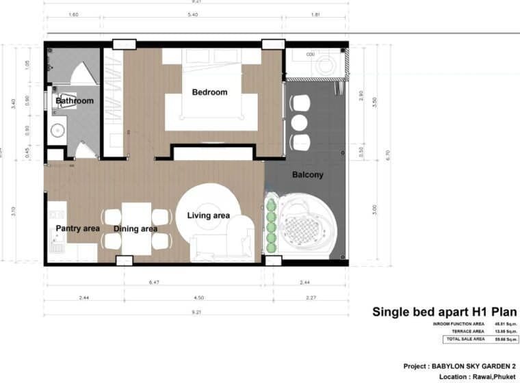 Babylon Sky Garden 2, 1к Квартира, 57,48–69,75 м2, Пхукет, Раваи