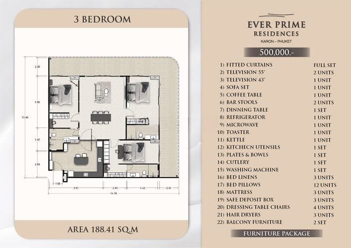 Ever Prime Residences, 3к Квартира, 188 м2, Пхукет, Карон