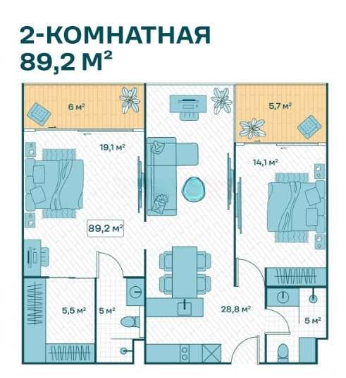 Sun Hills Lakeside, 2к Квартира 89 м2, Пхукет, Банг Тао
