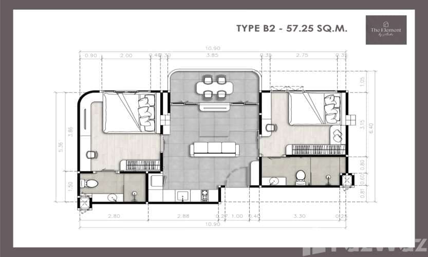 The Element by Anocha, 2к Квартира, 57 м2, Пхукет