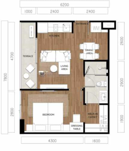 VIP Tropika, 1BR, 44,65–46,07 м², Пхукет, Чонг Тале